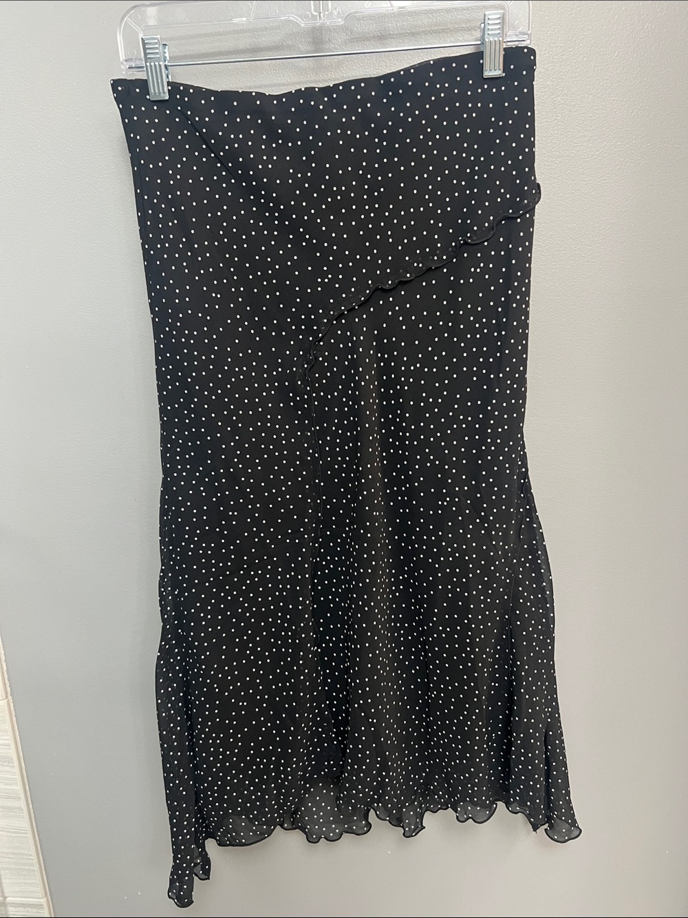 Mango Black Polka Dot Ruffle-Trim Midi Skirt
